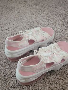 Nike Pink and White Platform Sandals